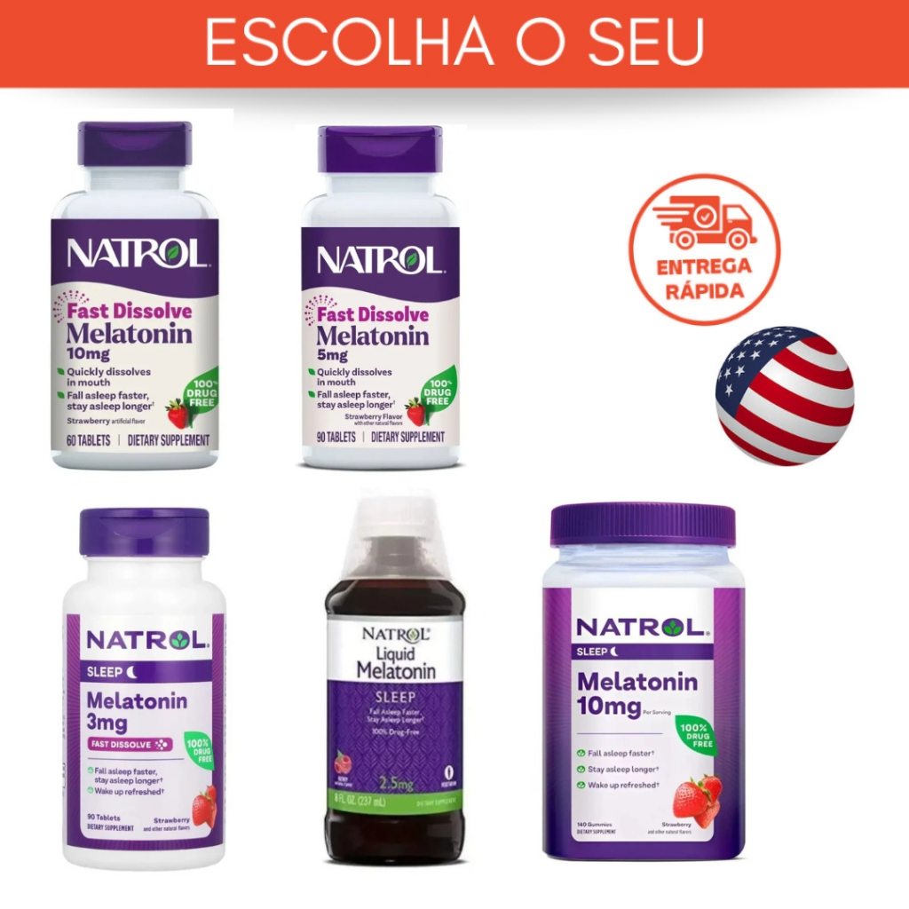 Suplemento Melat.onin Natrol em Gummies Tablets sabor Morango