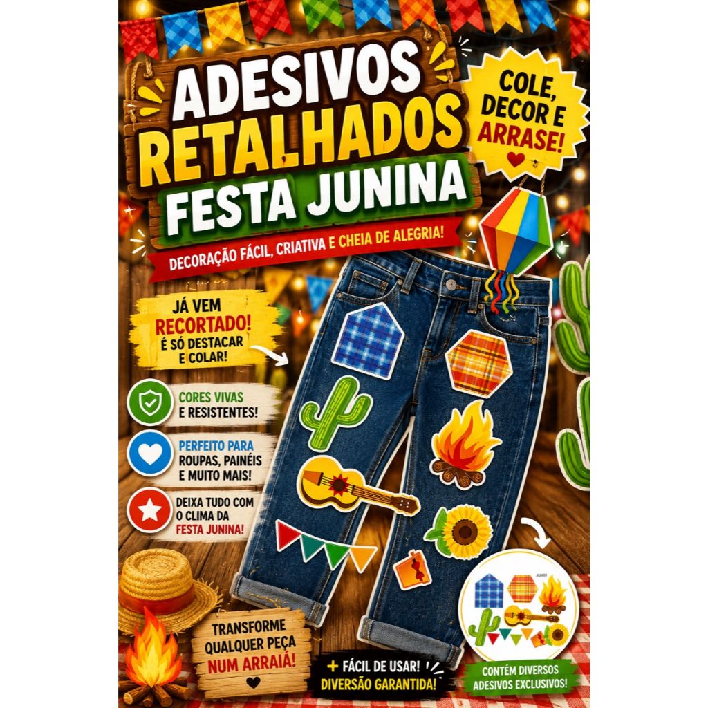 Kit Adesivo Festa Junina Infantil Para Roupa Vinil Impermeável Premium