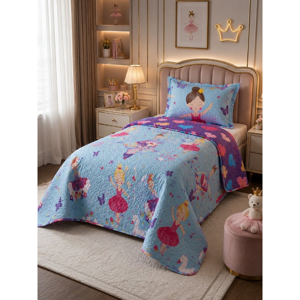 Kit Colcha Boutis Cobre Leito Solteiro Infantil Menina Menino Unissex 2 Peças