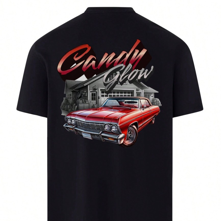 Camiseta Básica Preta Confortável Unissex Algodão Modelo: "Carro Vermelho Candy Glow" Lançamento