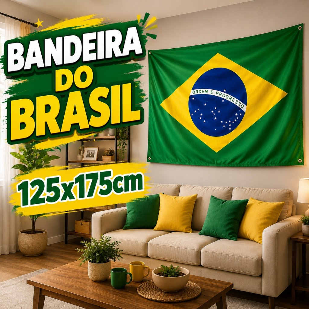 Bandeira Grande do Brasil Copa do Mundo tecido leve Resistente Barbante ou Haste