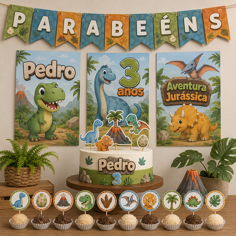 Kit Festa Personalizado – Aniversário ou Mesversário - Baby Dinossauro