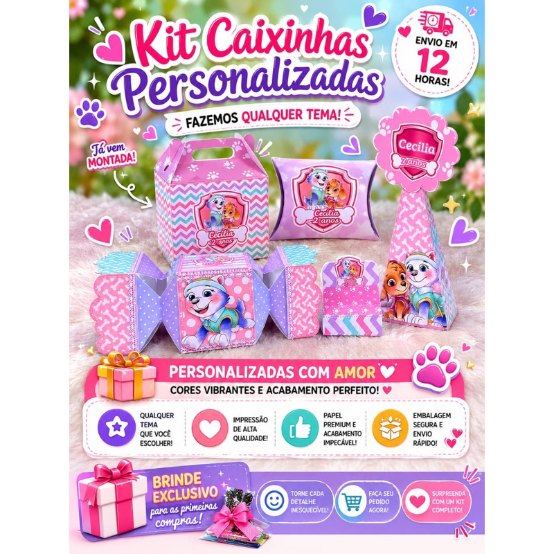 1 REAL kit caixinhas personalizada / papelaria personalizada / lembrancinha personalizada / patrulha canina / Skay