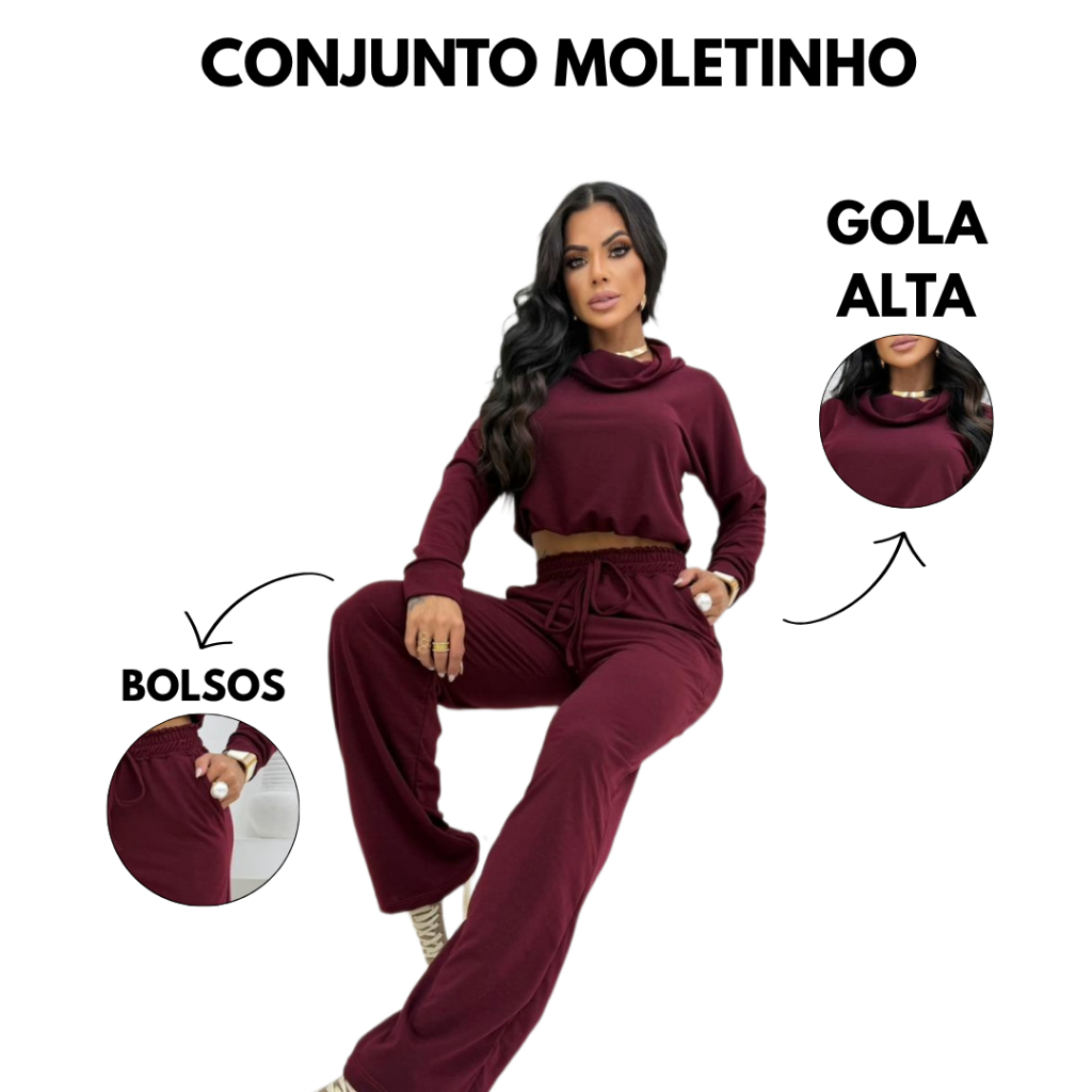 Conjunto Feminino de Moletinho quentinho outono/inverno tendência