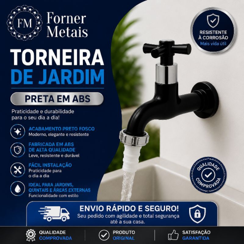 Torneira P/Tanque e Jardim  em ABS C/ Bico ,PRETA Torneira Jardim Linha platic