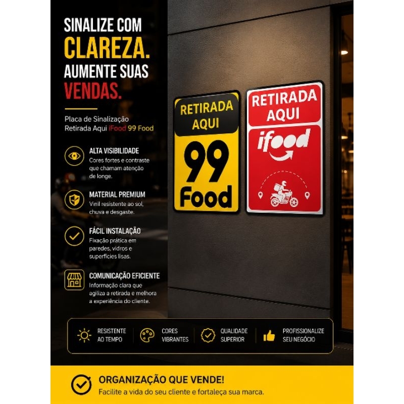 Placa De Sinalização Retirada Aqui iFood A PROVA D'água 20x30 emplastificada