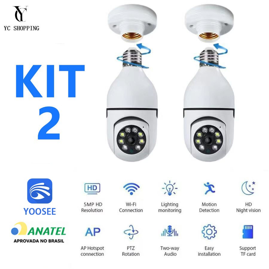Câmera de Segurança Lâmpada WiFi 360° Full HD À Prova D'água Visão Noturna Sensor Movimento 8177