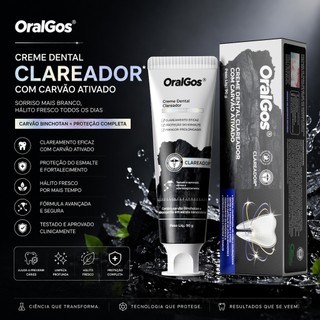 OralGos Creme Dental Natural com Carvão Ativado, sem Flúor, Menta Oceânica 90g