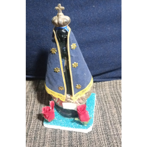 Imagem Nossa Senhora Aparecida Gesso com Manto Veludo Azul Marinho Imagem Católica Decoração Religiosa