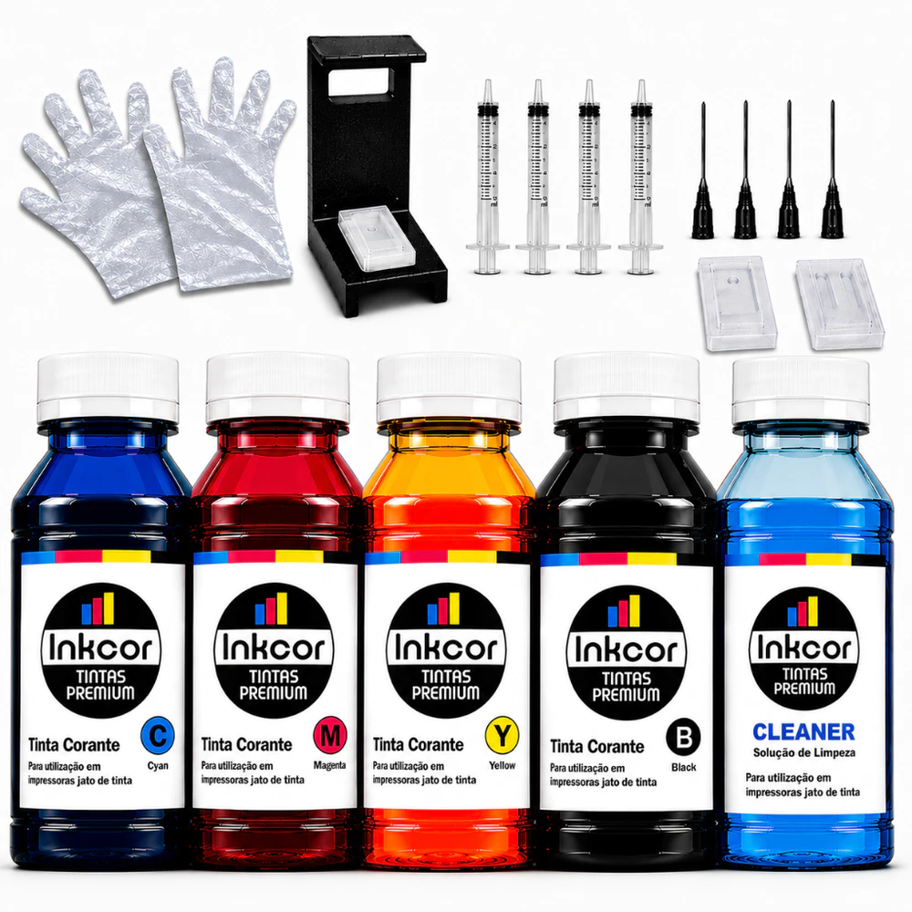 Kit Recarga Cartucho 300ml no Total (60ml cada cor) Inkcor Compatível HP 667 668 662 122 60 664 901