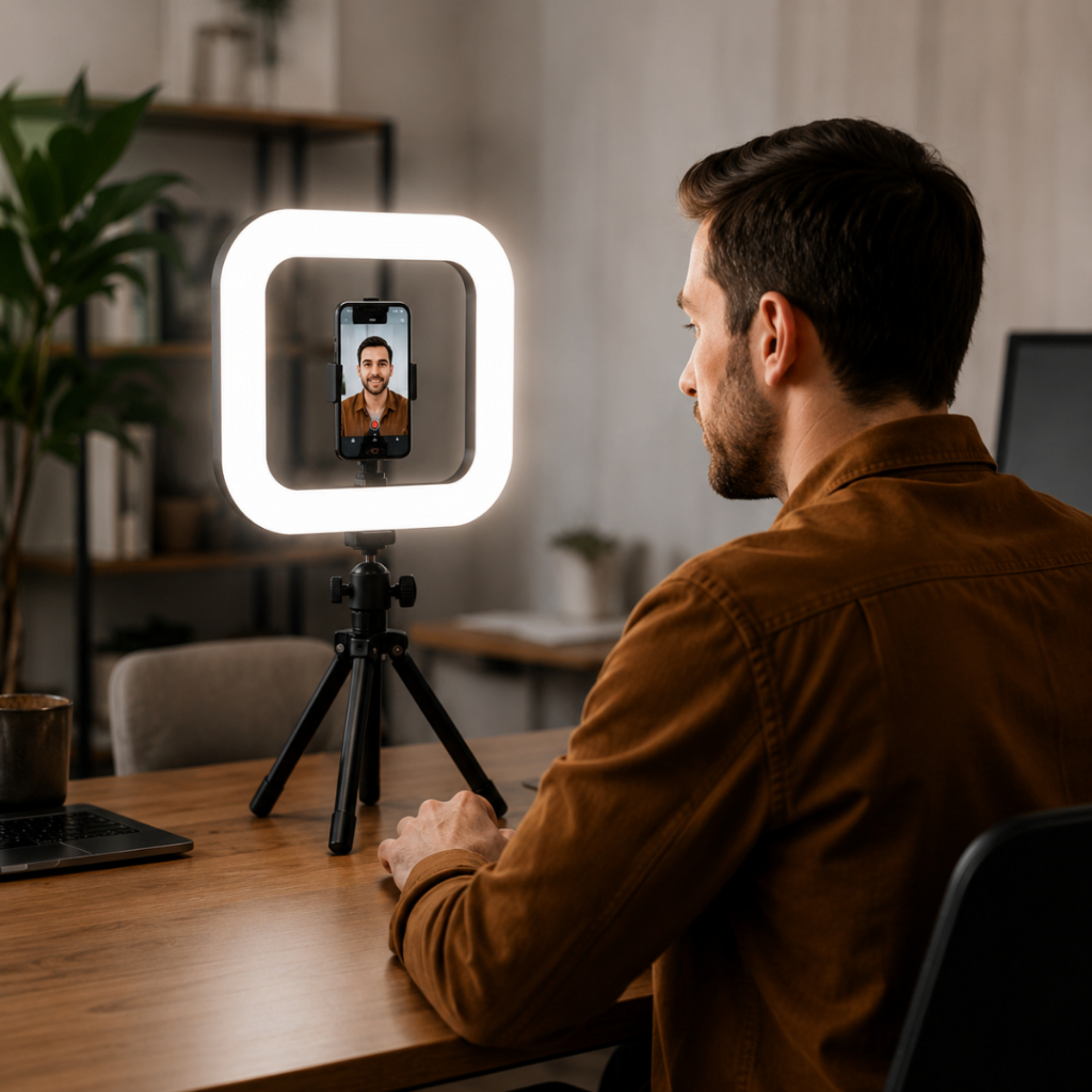 Ring Light Led 20W Portatil Bateria Para Celular Led Luz 3 Cores Iluminacao Video Foto