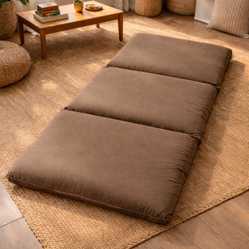 Futon Solteiro Espuma Dobrável Em Sued com Ziper para Retirar Enchimento e Lavar em Máquina 70x170cm