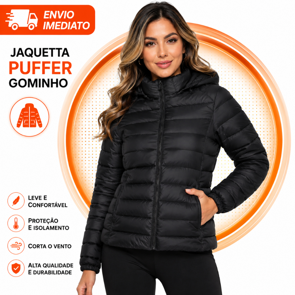 Jaqueta Puffer Feminino Casaco de Frio Impermeável Bobojaco Com Touca Removivel