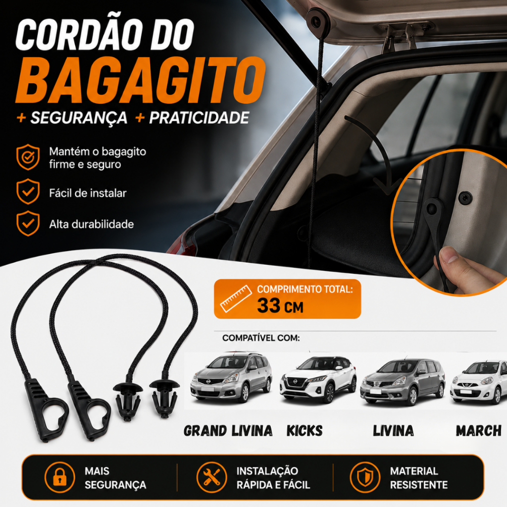 Par Cordão Tirante Bagagito Tampão Porta Malas Grand Livina Kicks March Nissan Encaixe Perfeito