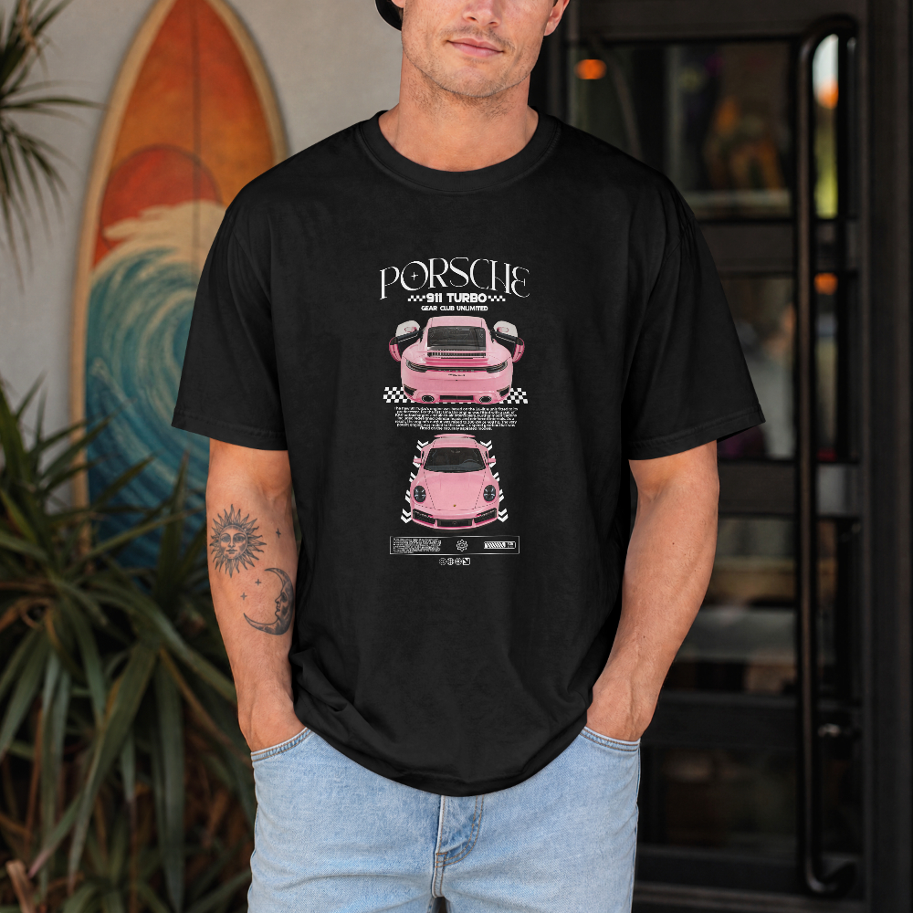 Camiseta Masculina Preta 100% Algodão Estampa Carro Esportivo Confortável Premium