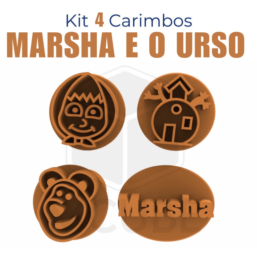 Kit com 4 Carimbos para Docinhos e Brigadeiro - Marsha e o Urso / Masha