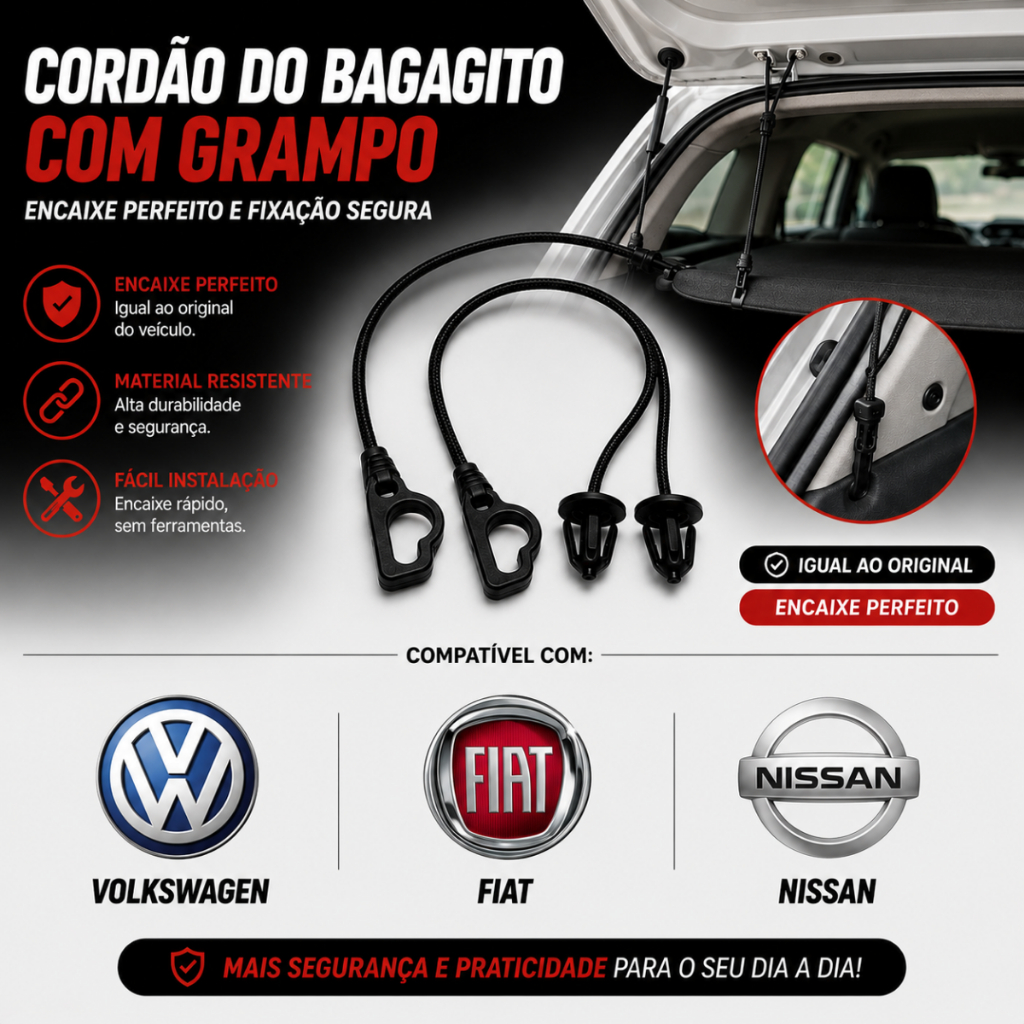 Par Cordão Tirante Bagagito Tampão Porta Malas Fiat Nissan Volkswagen Uno Palio - Encaixe Perfeito