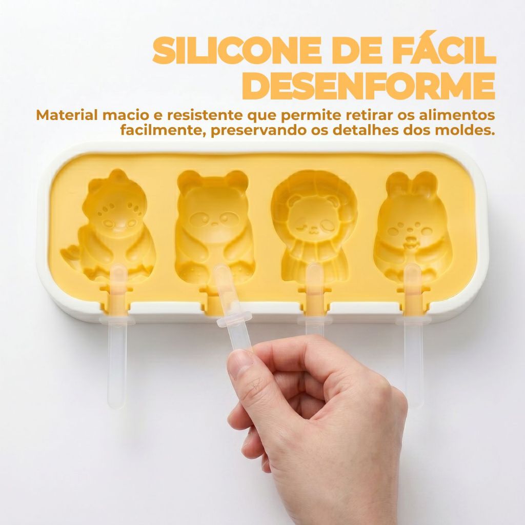 Forma de Silicone Bichinhos - Picolé, Bombom c/ Tampa + 6 Palitos Reutilizáveis — imagem 2 de 2
