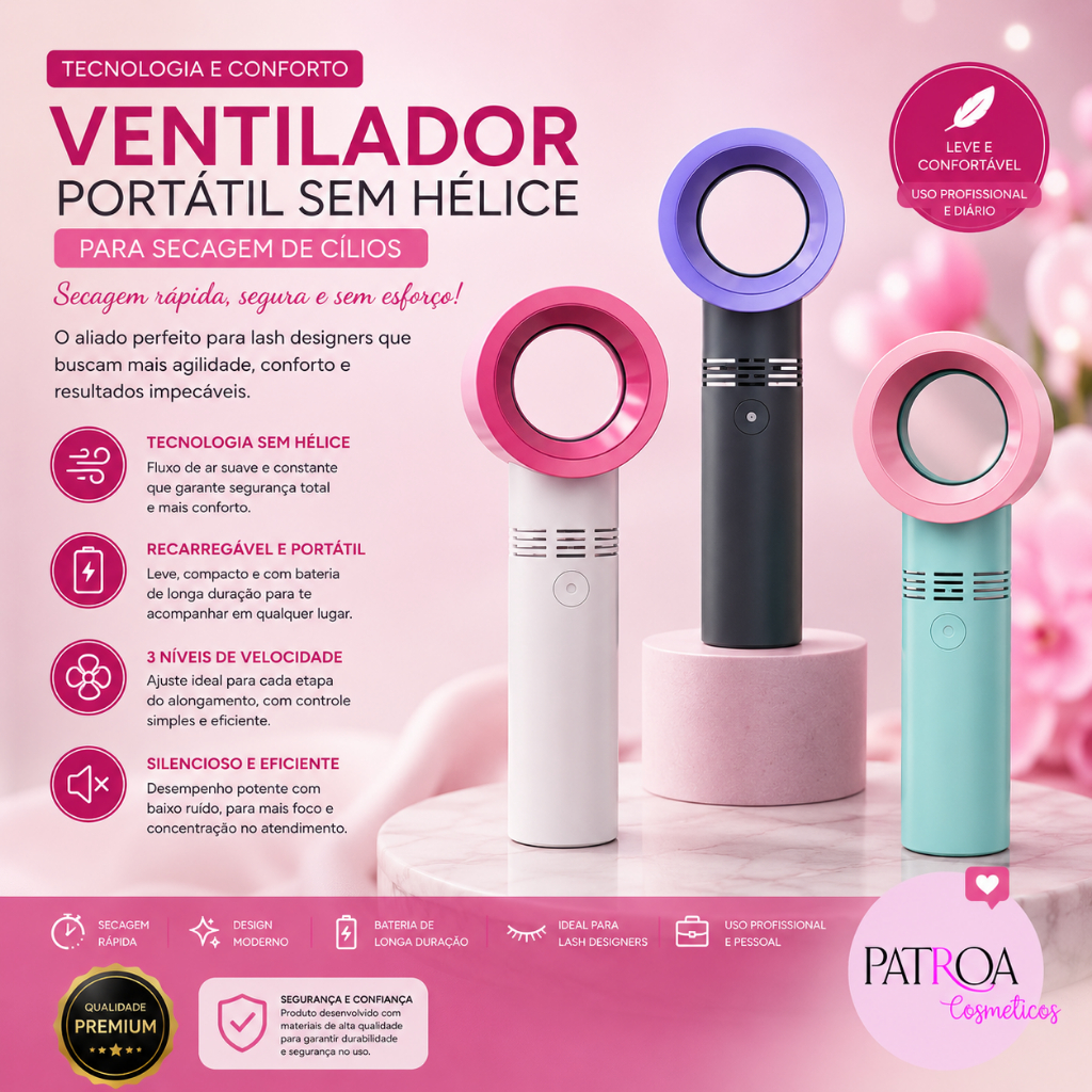 Ventilador Portátil Sem Hélice Recarregável Para Secagem de Cílios
