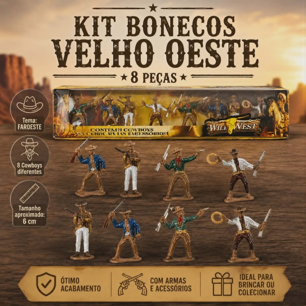 BONECOS COWBOYS FAROESTE BRINQUEDO SOLDADO VELHO OESTE MINIATURAS