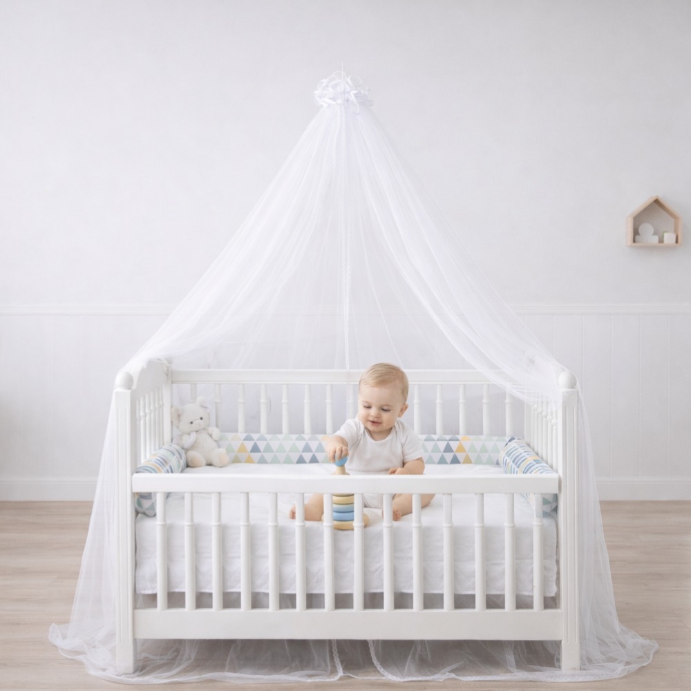 Mosquiteiro Suspenso Berço Rendado Tule Branco Bebê Infantil Quarto Decoração