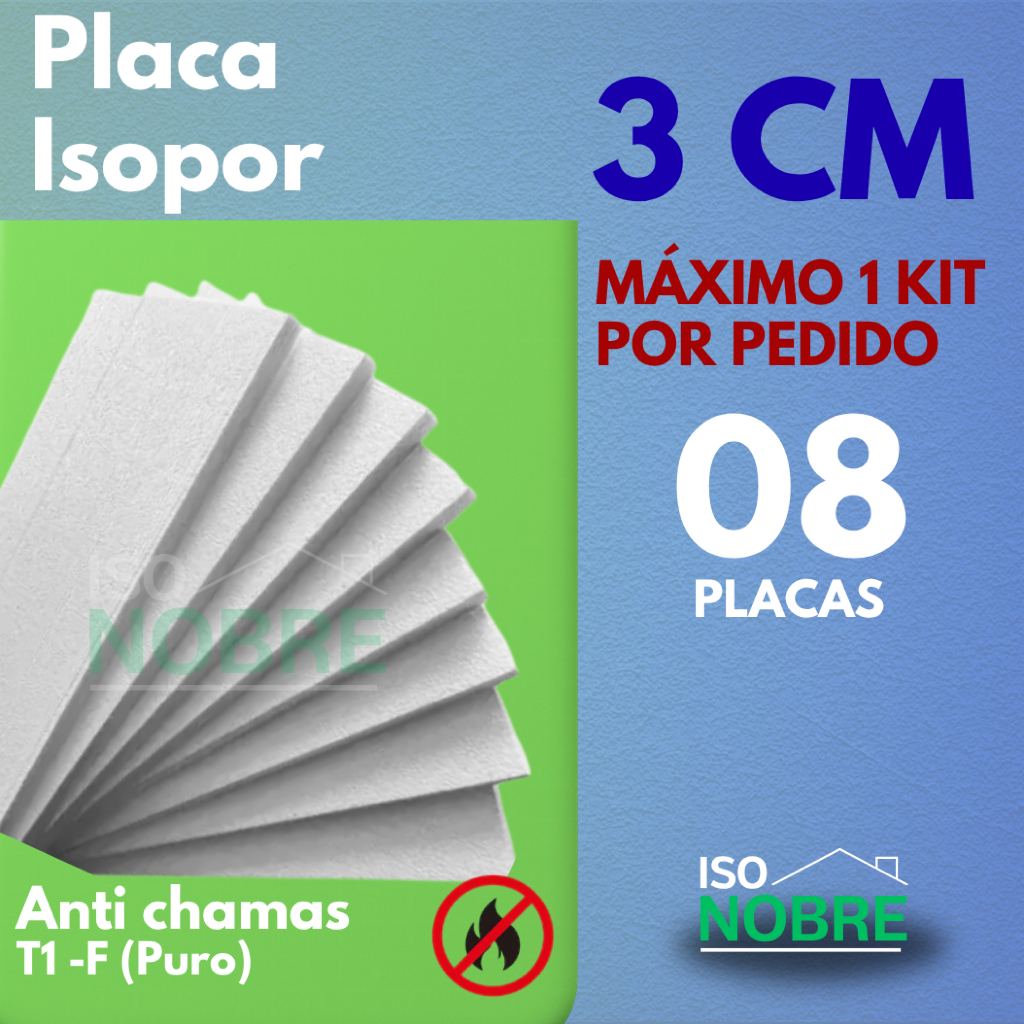Kit 08 Placas de Isopor EPS 3CM (30X400X900) Antichama para Forro | Isolamento Térmico e Acústico Construção (K)