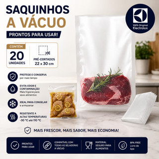 Kit 20 Sacos Electrolux 22x30cm Original A Vácuo Embalagem Com Ranhuras P/ Seladora De Alimentos