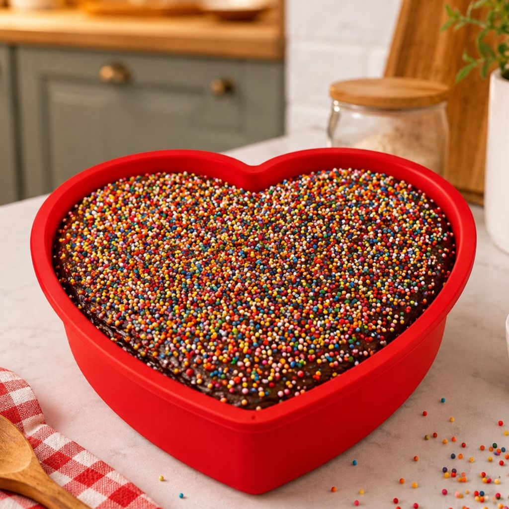 Forma de Silicone Coração 23,5x23x4cm Antiaderente Air Fryer Forno Assadeira Fritadeira Elétrica Vermelha Cinza Clink