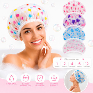 Touca de Banho Até 12 Unidades Impermeável com Elástico Hidratação Tintura Cabelo Estampas Sortidas