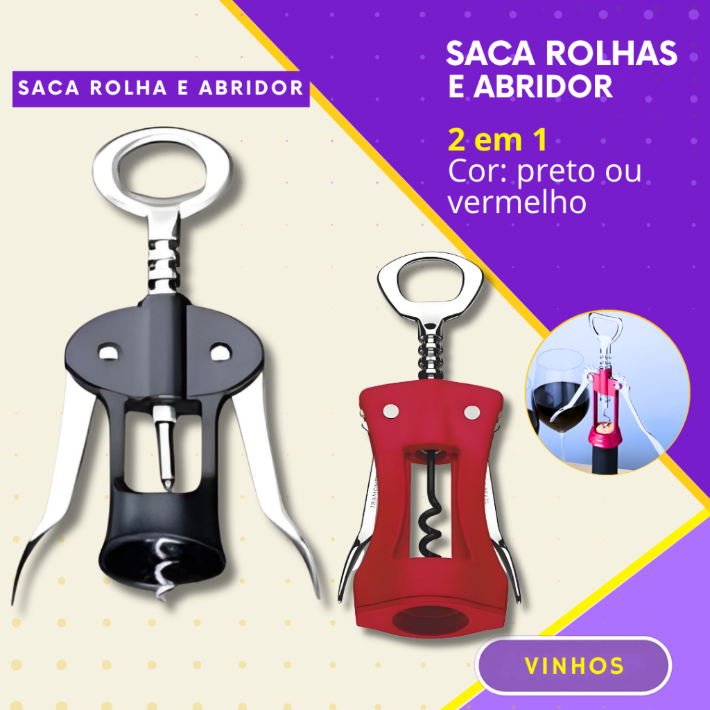 Saca Rolhas e Abridor de Garrafa e Vinho 2 em 1 Bar Restaurante