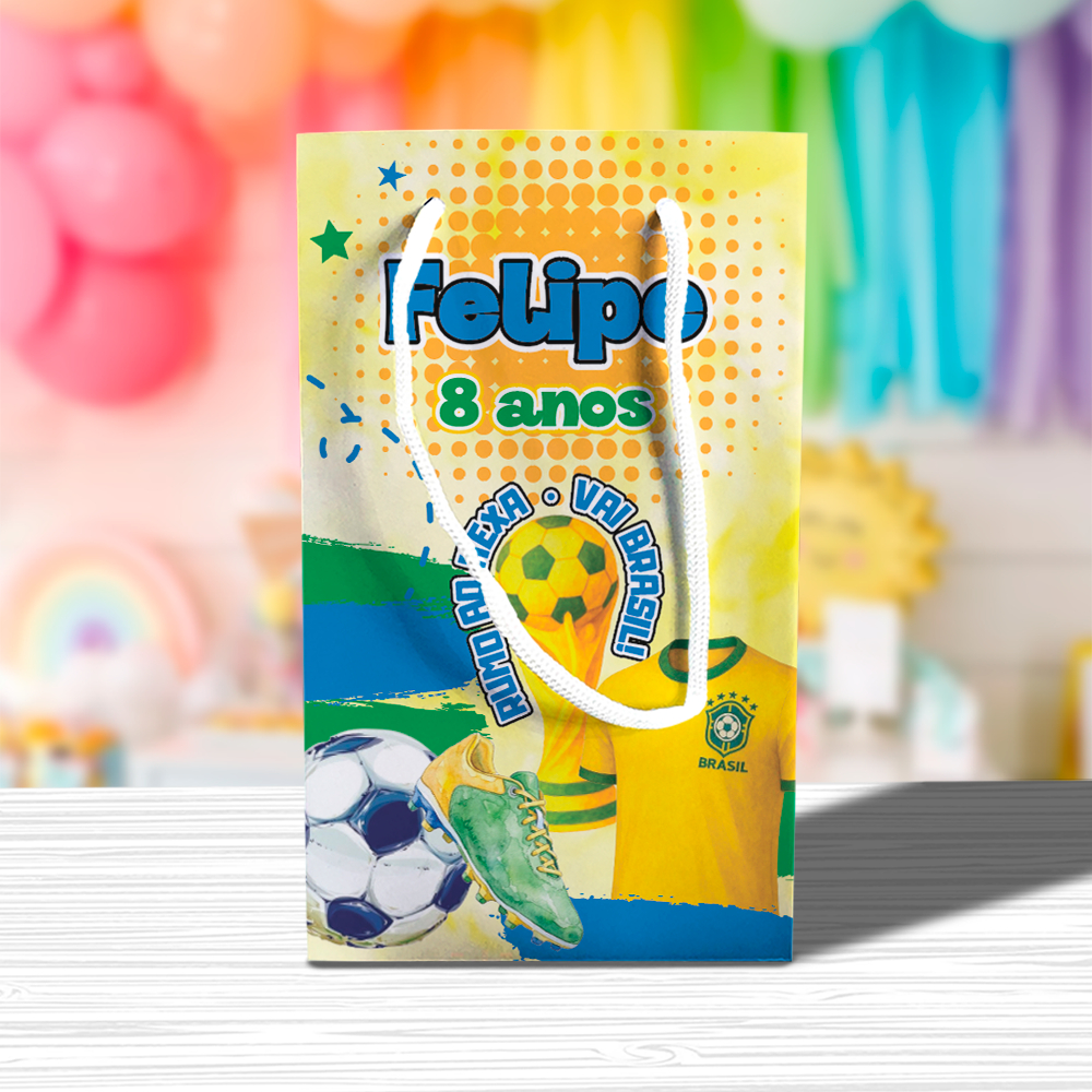 Sacolinha de Festa Brasil Copa Futebol Lembrancinha Personalizada Kit Festa Sacola Pé Bola
