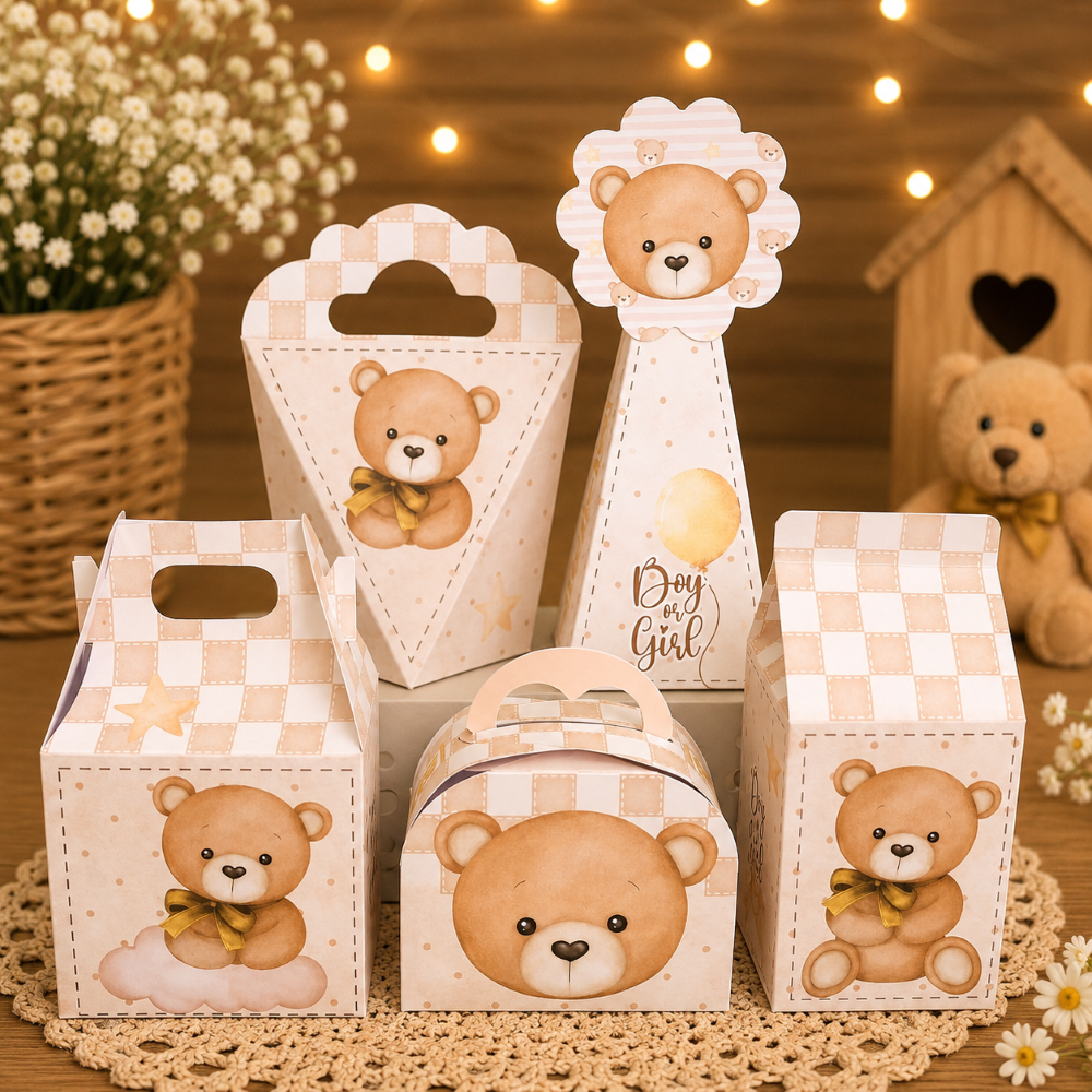 Caixinhas URSINHO LUXO chá revelação - Caixinhas para decoração festa infantil
