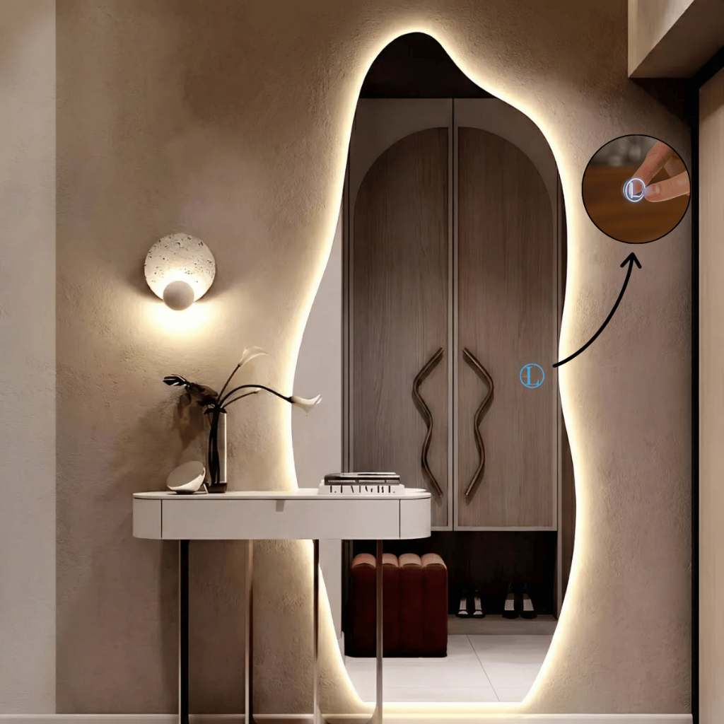 Espelho Lopazzi Grande Orgânico Corpo Inteiro 150x60 Led 3 Cores Para Provador, Camarim, Closet, Salão,Vestiário de Luxo