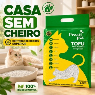 Areia Higiênica Tofu Presti Pet Para Gatos Sem Cheiro Biodegradável Aglomerante Sem Pó 2,5kg