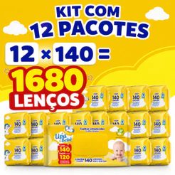 Kit 1680 Toalhas Umedecidas Bebê Upa Caixa 12 Pacotes com 140 Un Cada Uso Diário