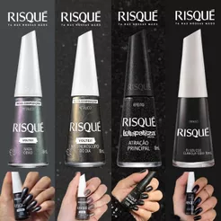 Kit 4 Esmaltes Risqué Preto Metálico Cinza Esmalte Atacado Nova Coleção Esmalte Gótico