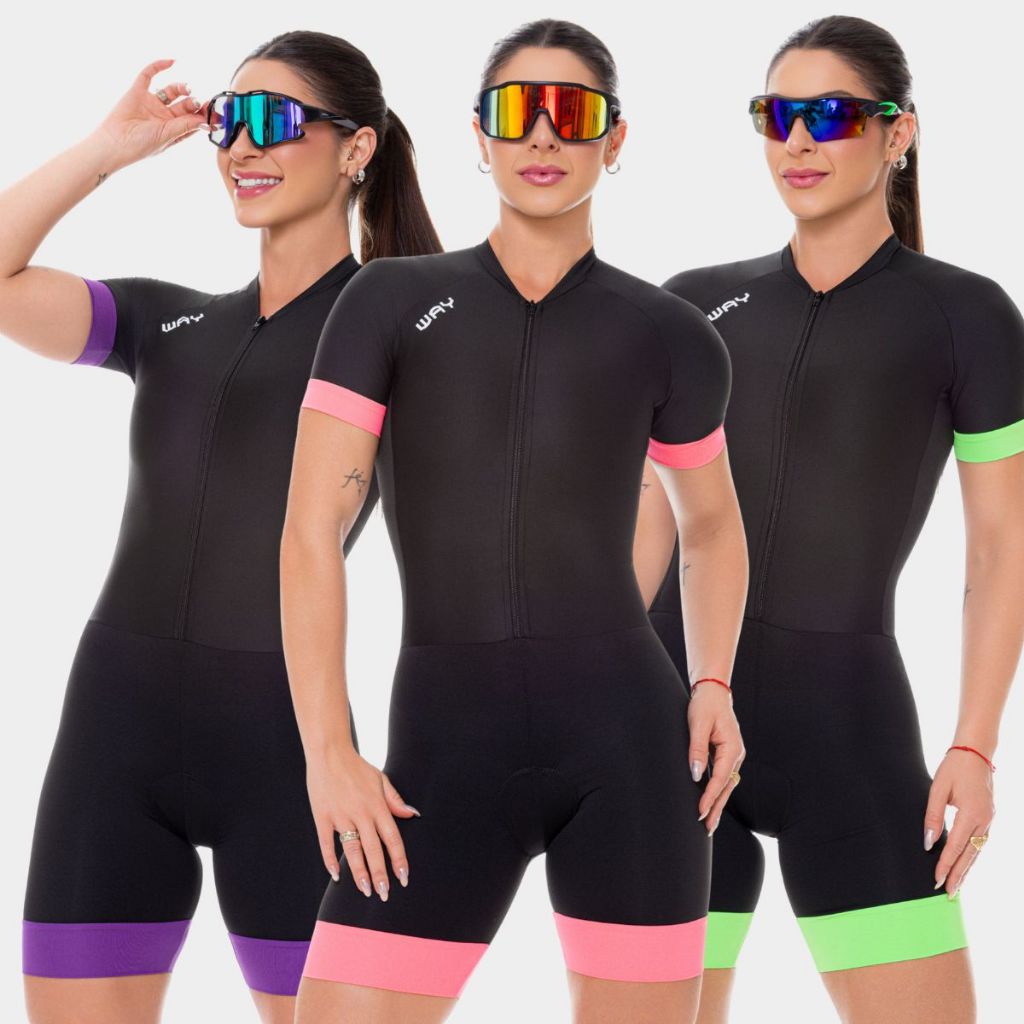 Macaquinho Ciclismo Feminino Forro Gel Macacão Forro Gel Preto Roupa Bike Pedal Way Fresh Mtb