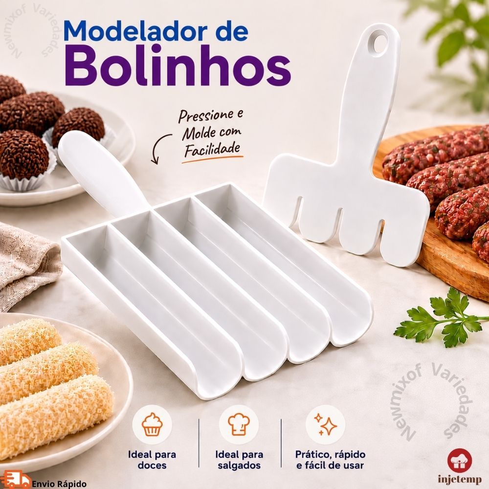 Modelador de Bolinhos 4 Cavidades Molde para Doces e Salgados Brigadeiro Quibe com Prensador Bolinhos de Arroz