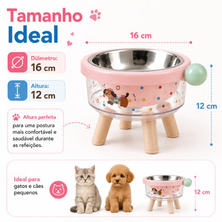Comedouro Elevado Transparente para Gatos e Cães Pequenos Tigela Inox Removível Antiderra…