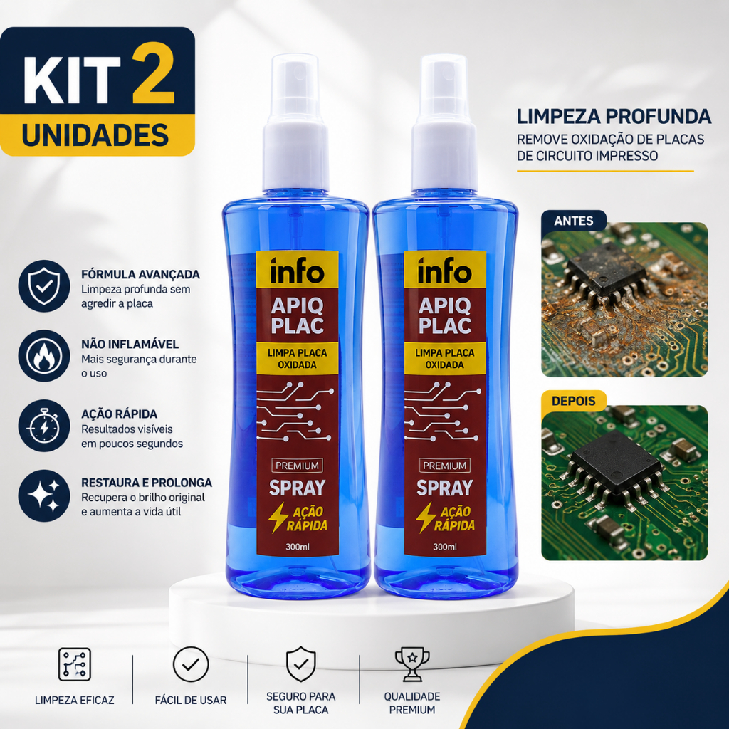 Kit 2 Info Plac 300ml Removedor Oxidação Placa Eletrônica PCI Componentes e Contatos Metálicos