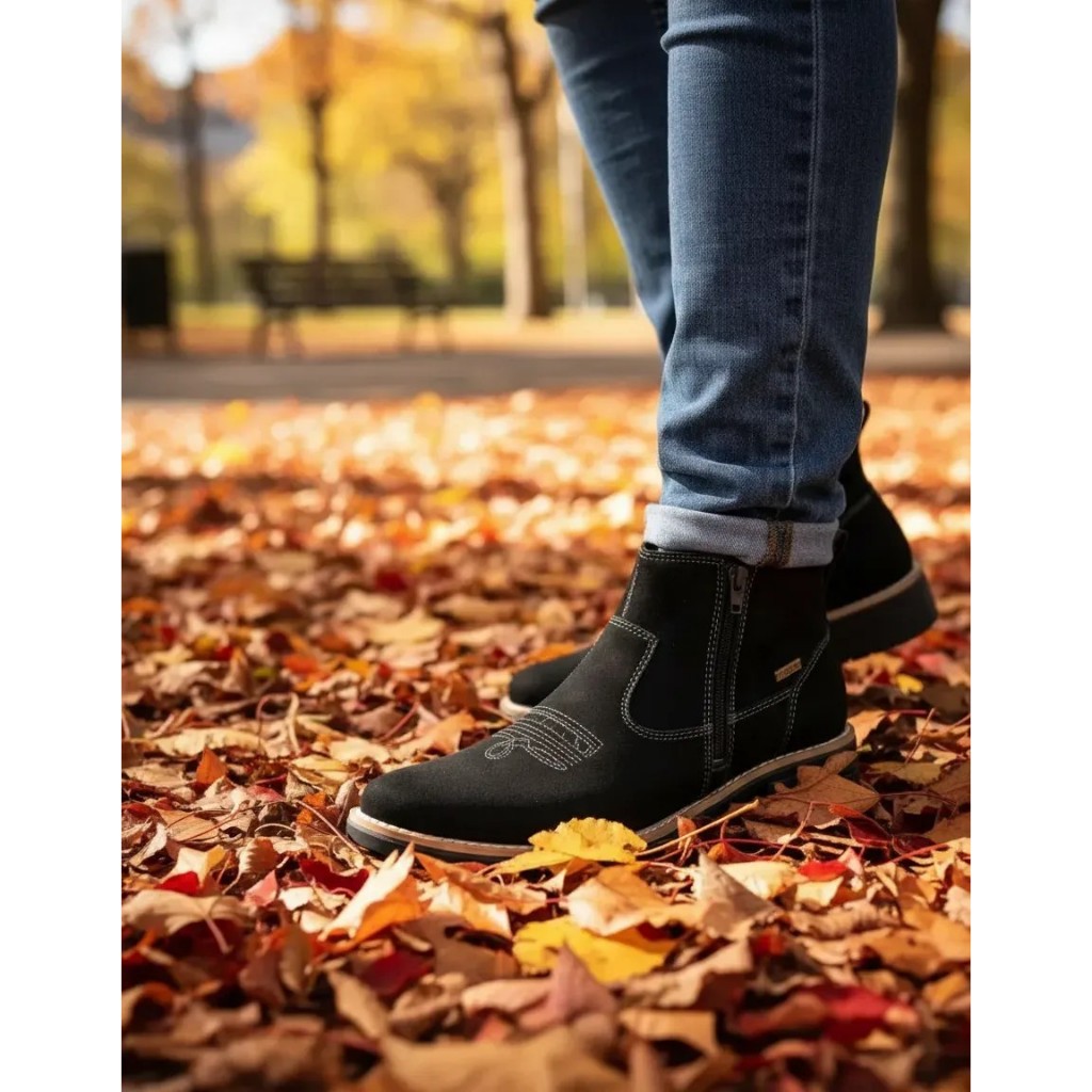 Botina Feminina Texana Zebu Nobuck Preto 71030 Couro Bovino Premium Bota Country Original