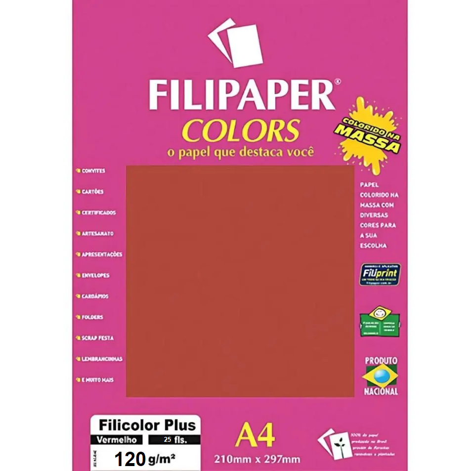 Bloco Papel A4 Filipaper Colors Vermelho 120g 25 folhas