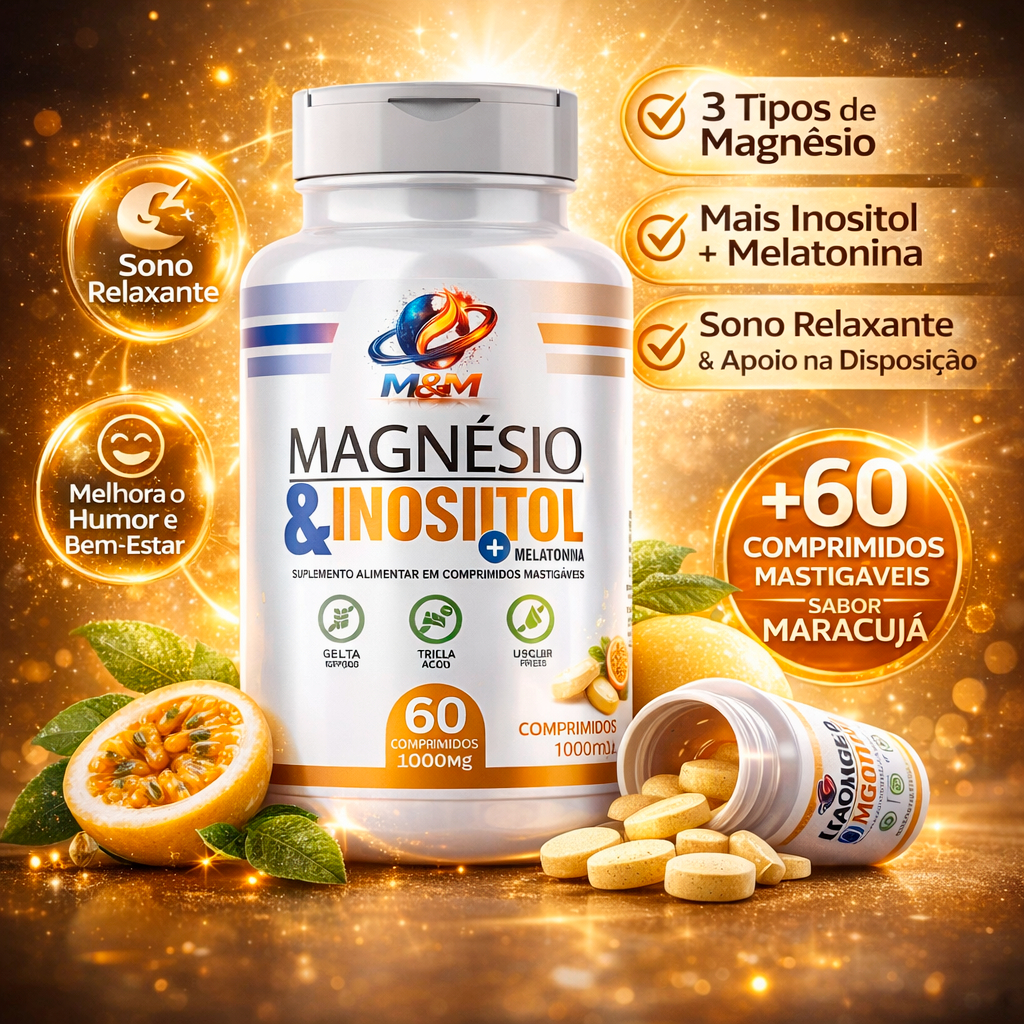 SUPLEMENTO DE MAGNESIO | INOSITO | MELATONINA 60 COMPRIMIDOS SABOR MARACUJA
