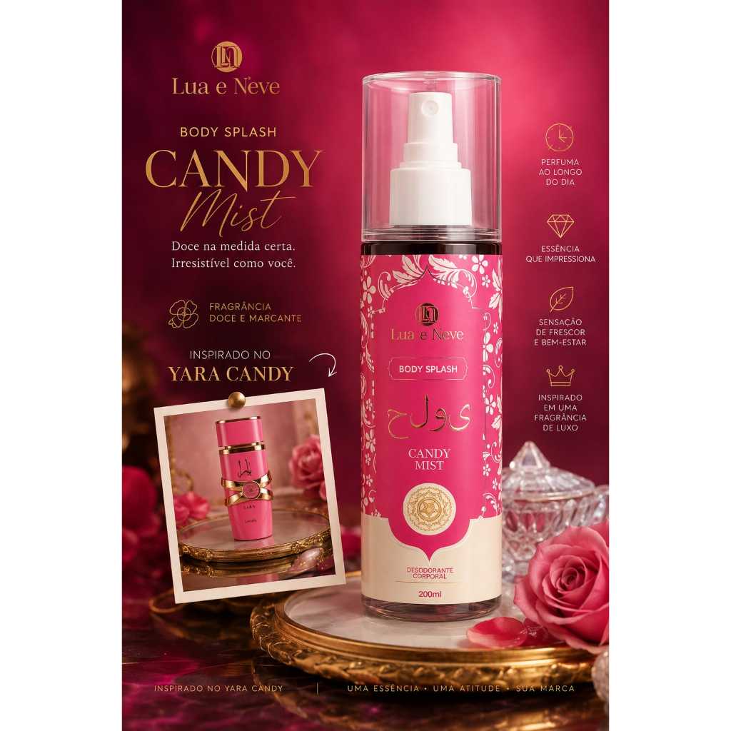 Body Splash Candy Mist Lua E Neve 200ml Inspirado No Yara Candy Marcante Luxo Doce Floral Frutal