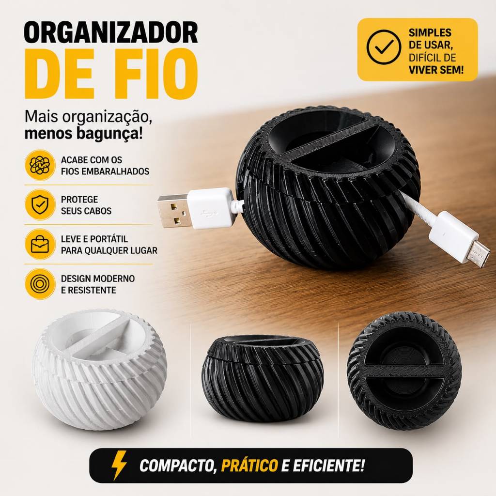 Organizador de Cabos Giratório Mesa Escritório Suporte Fone Headset Gamer Office 3D