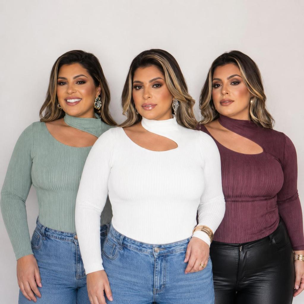 Blusinha Feminina Plus Size Manga Longa Inverno Elegante Estilosa e Confortável para o Frio Moda Plus
