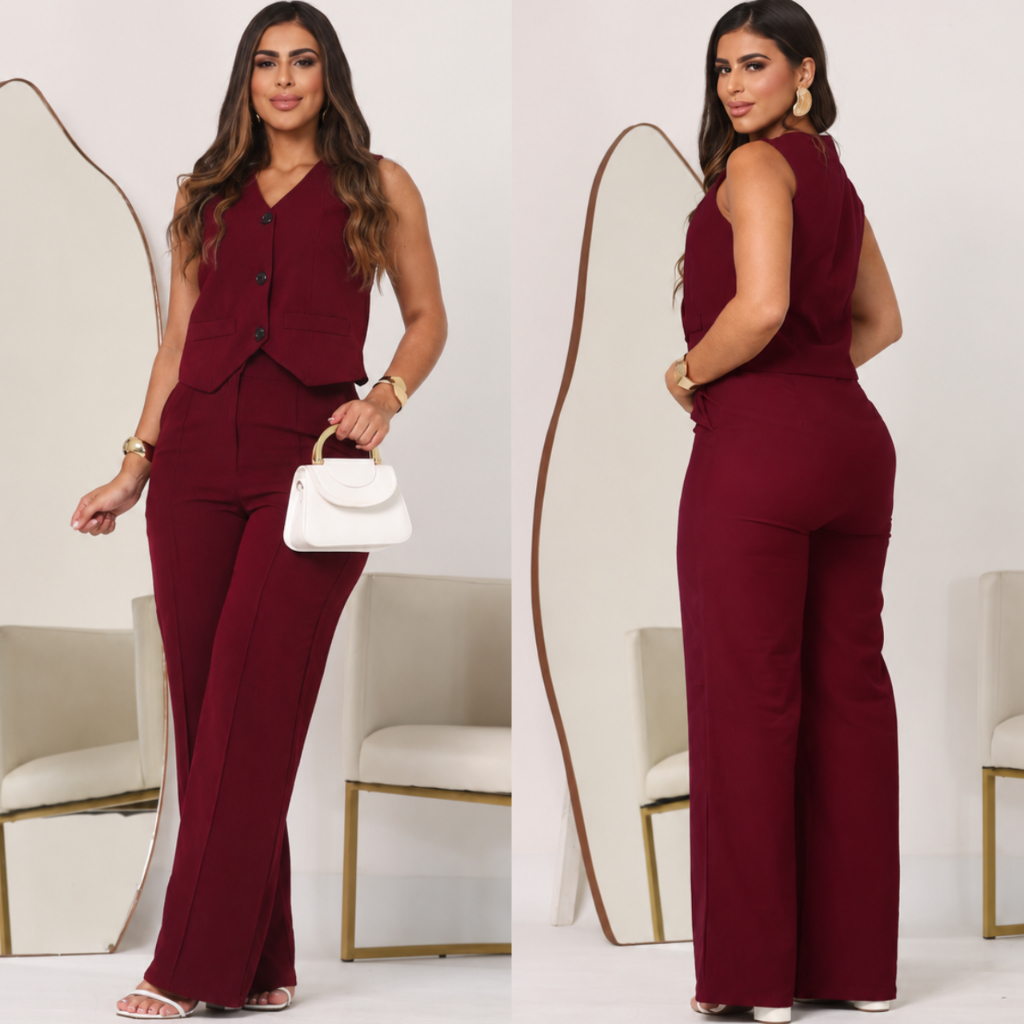 Conjunto Alfaiataria Colete e Pantalona Estilo Elegante e Social Formal e Trabalho
