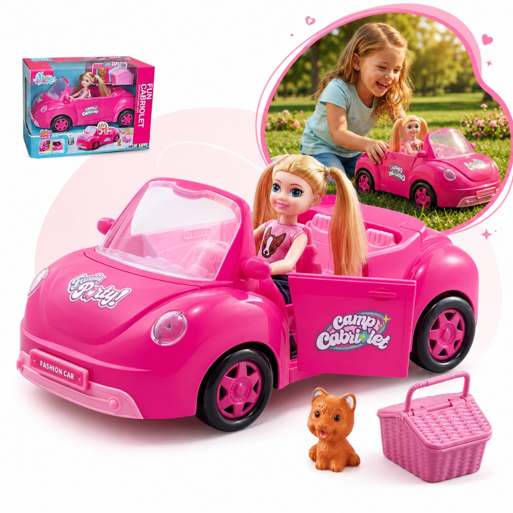 Brinquedo Carro Fusca Conversível Com Acessórios Mini Boneca Menina Presente Carrinho Kizumba