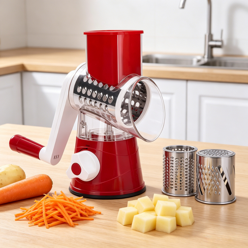 Cortador Giratório de Legumes com 3 Lâminas Inox, Ralador e Fatiador de Mesa para Cozinha U11