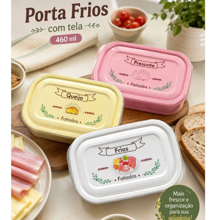 Porta Frios Fatiados Com Tela E Tampa Plástica 460ml KIT ou Unidade